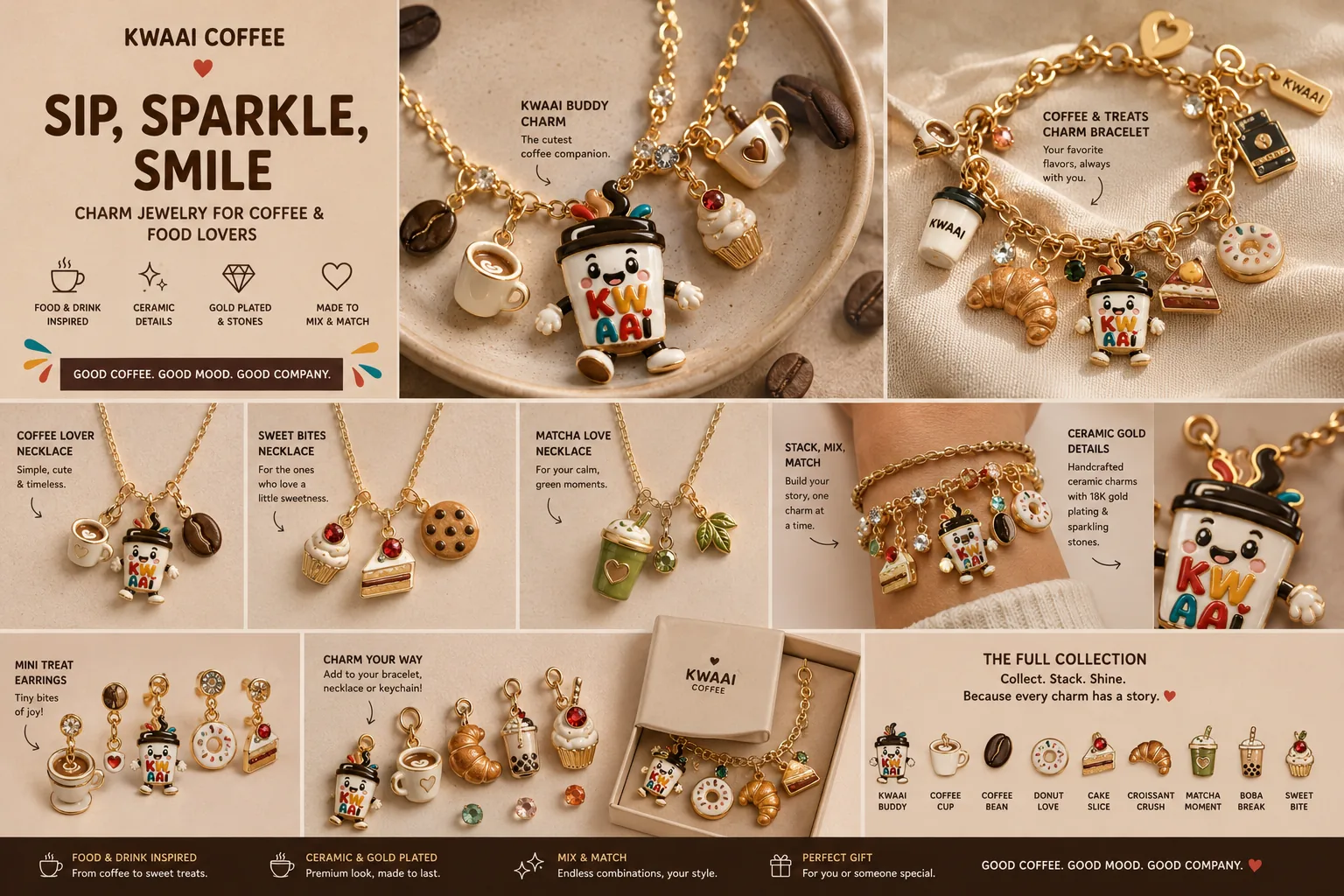 KWAAI Coffee charm jewellery collection